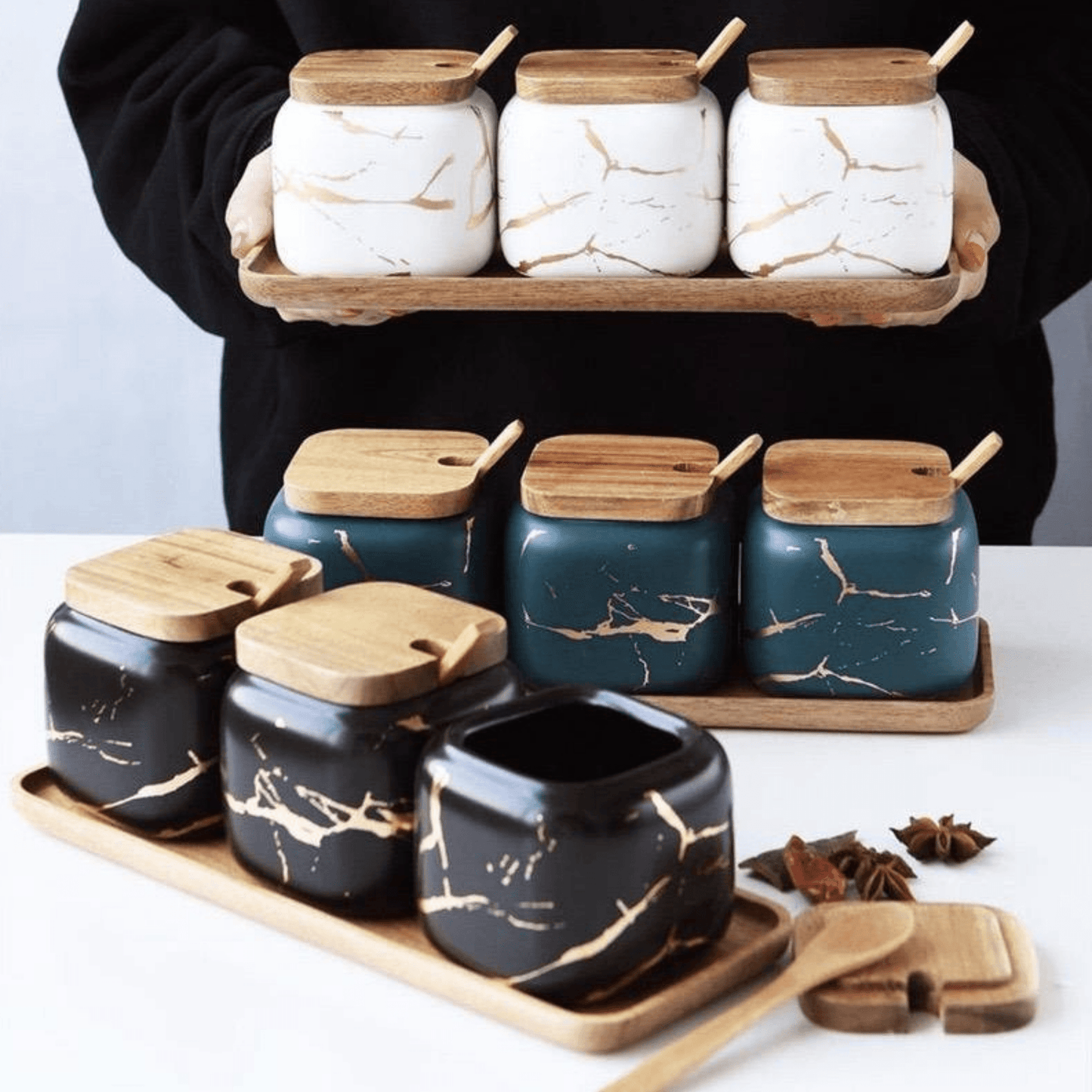Marble Porcelain Kitchen Seasoning Set