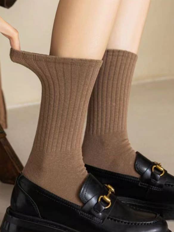 Ladies Rib Cuff Solid Color Over Ankle Socks SKASC4180