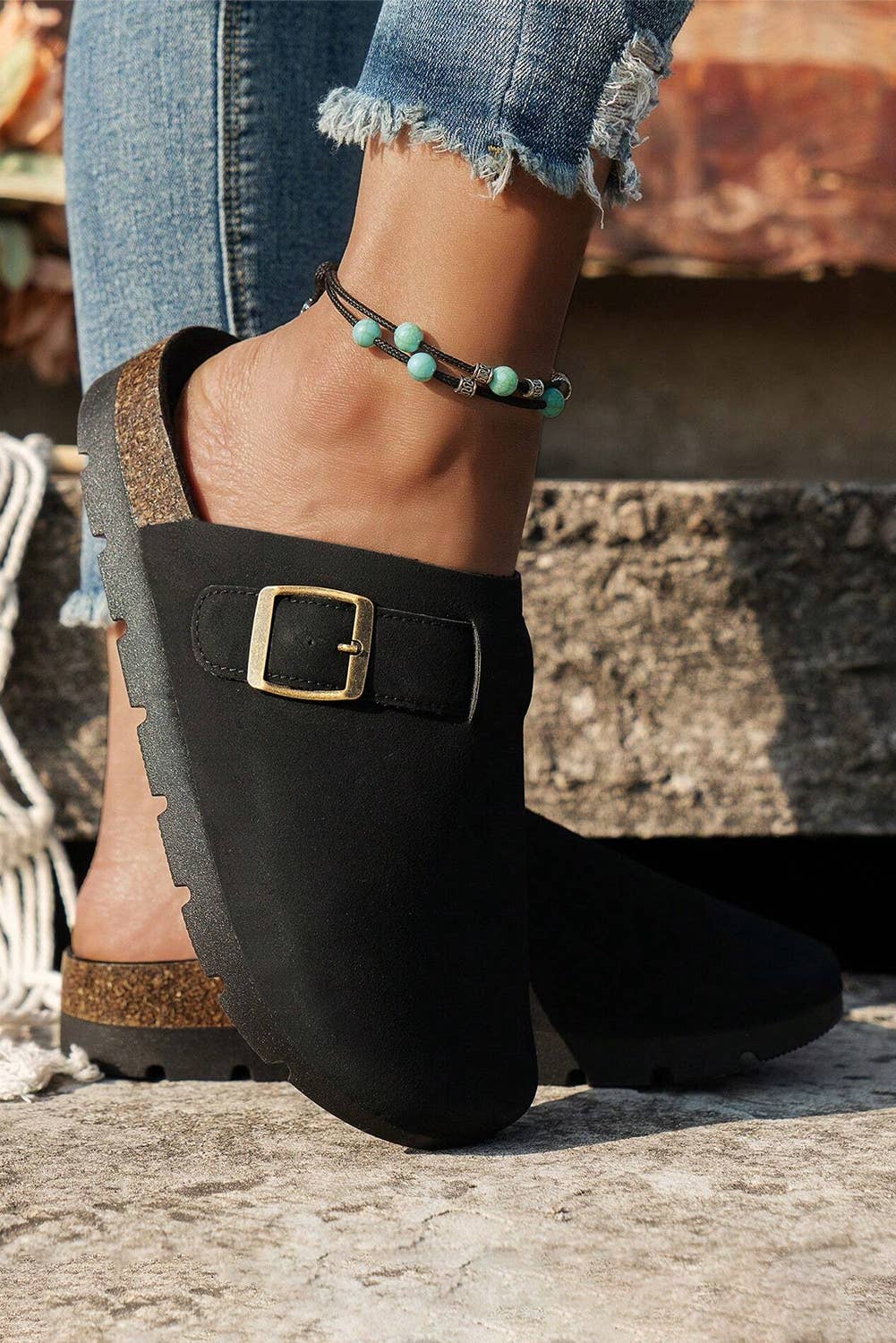 Suede Buckle Detail Slippers