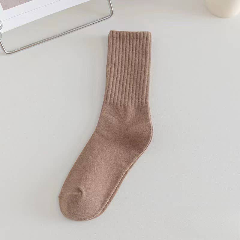 Ladies Rib Cuff Solid Color Over Ankle Socks SKASC4180