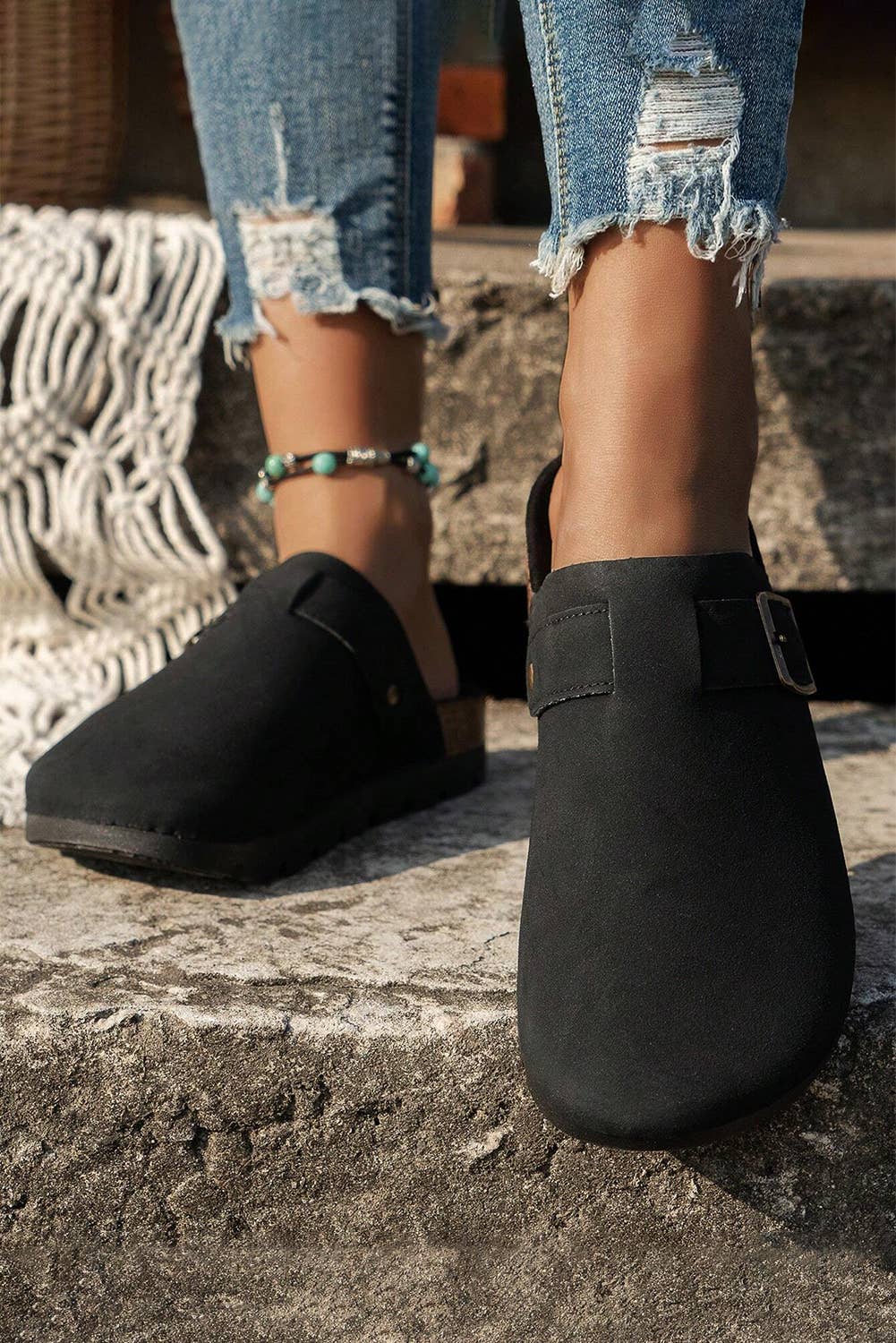 Suede Buckle Detail Slippers