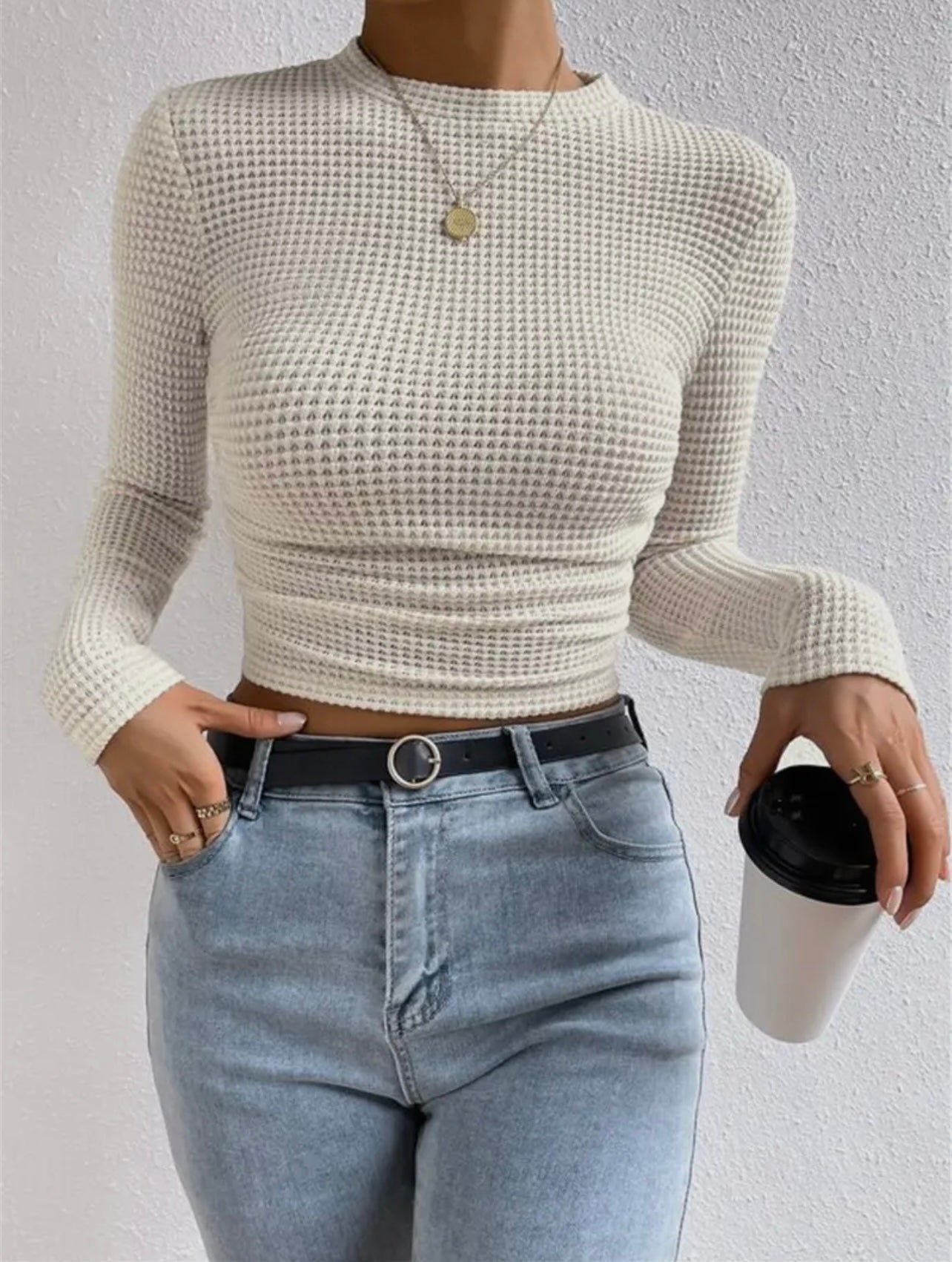 Waffle slim fit long sleeve
