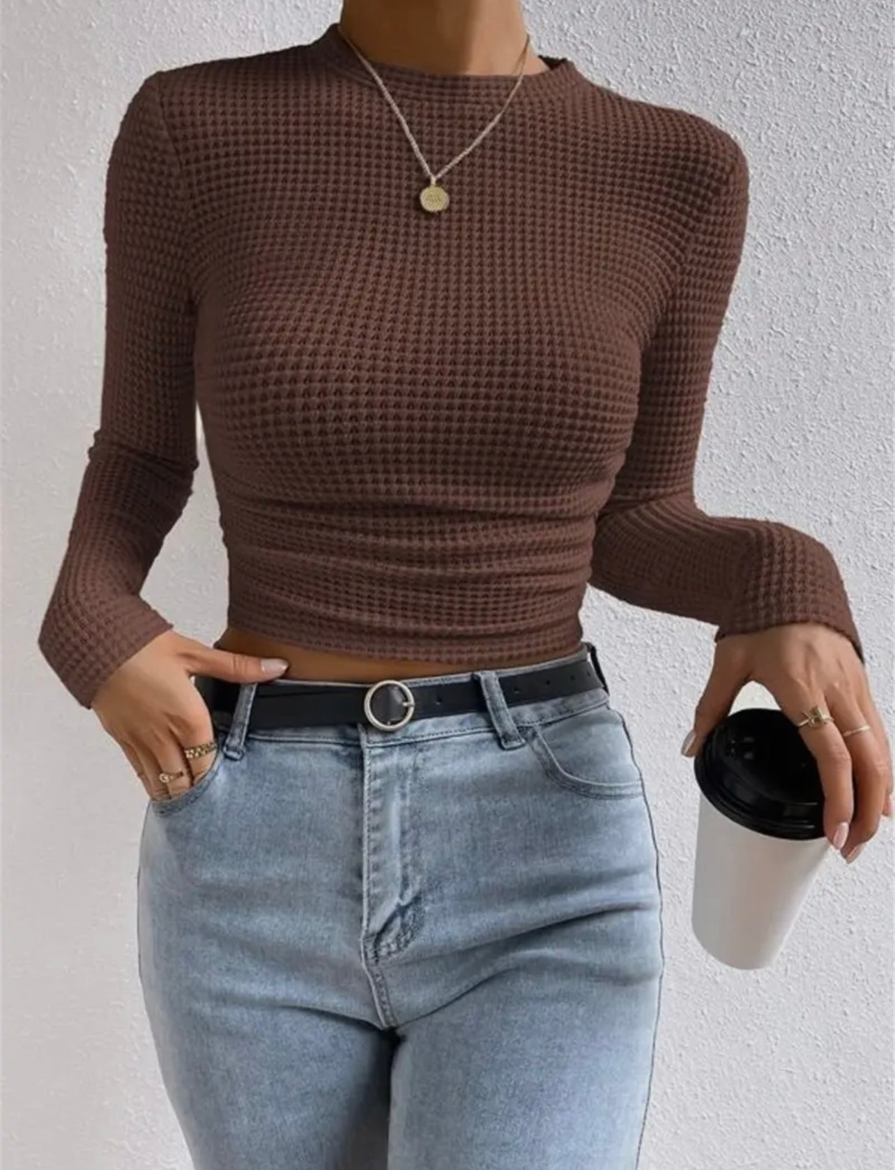 Waffle slim fit long sleeve