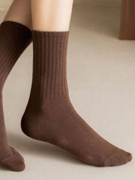 Ladies Rib Cuff Solid Color Over Ankle Socks SKASC4180