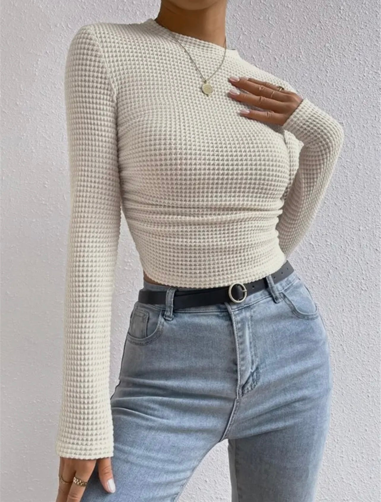 Waffle slim fit long sleeve
