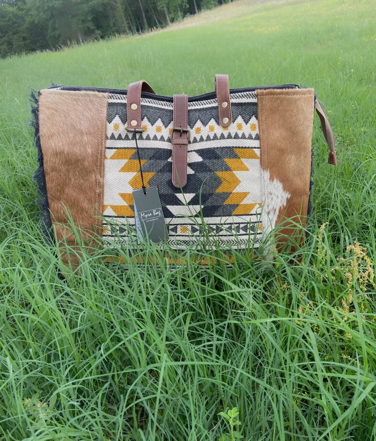 Aztec cowhide & leather overnight bag