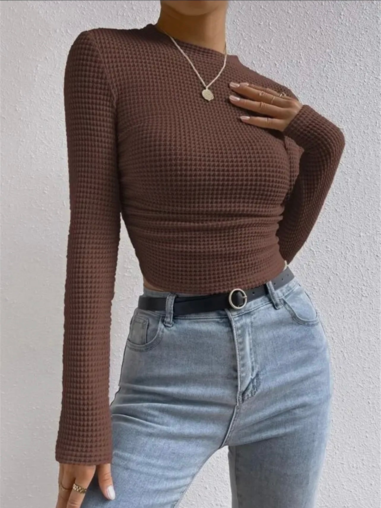 Waffle slim fit long sleeve