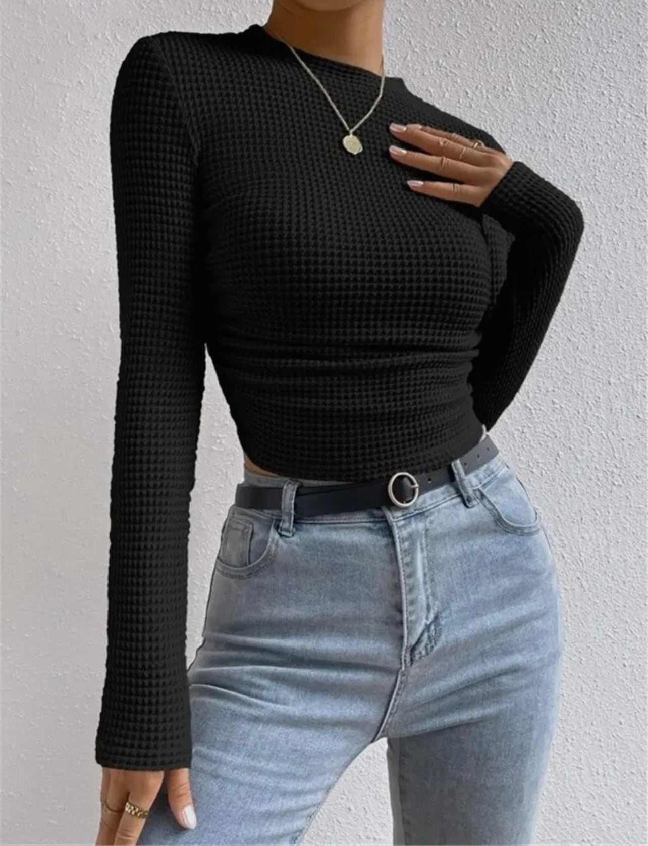 Waffle slim fit long sleeve
