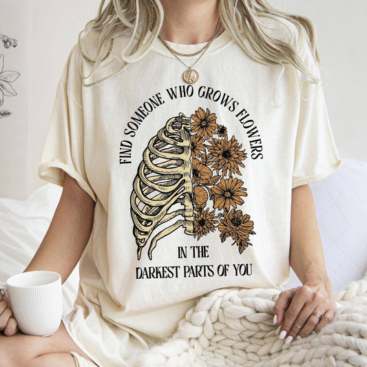 Find Someone Who Grows Flowers, Skeleton, Cowgirl, Tshirt