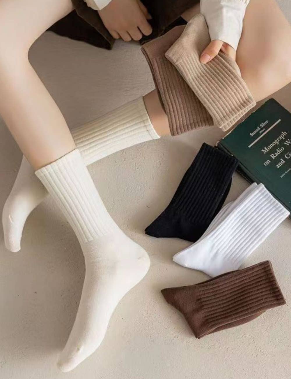 Ladies Rib Cuff Solid Color Over Ankle Socks SKASC4180