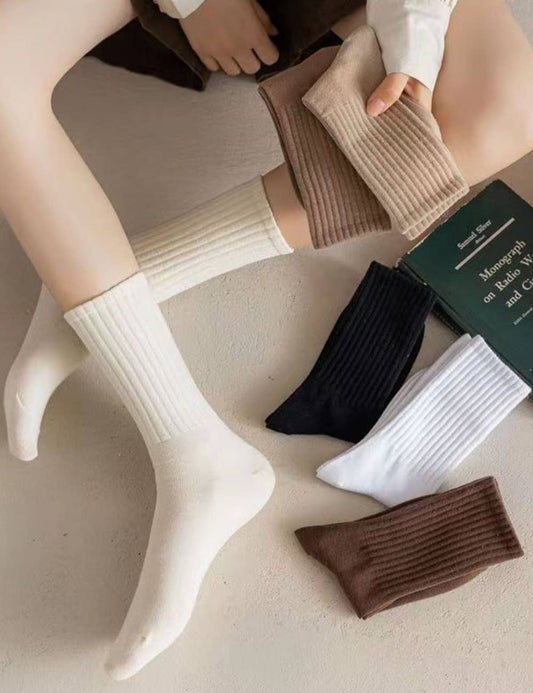 Ladies Rib Cuff Solid Color Over Ankle Socks SKASC4180