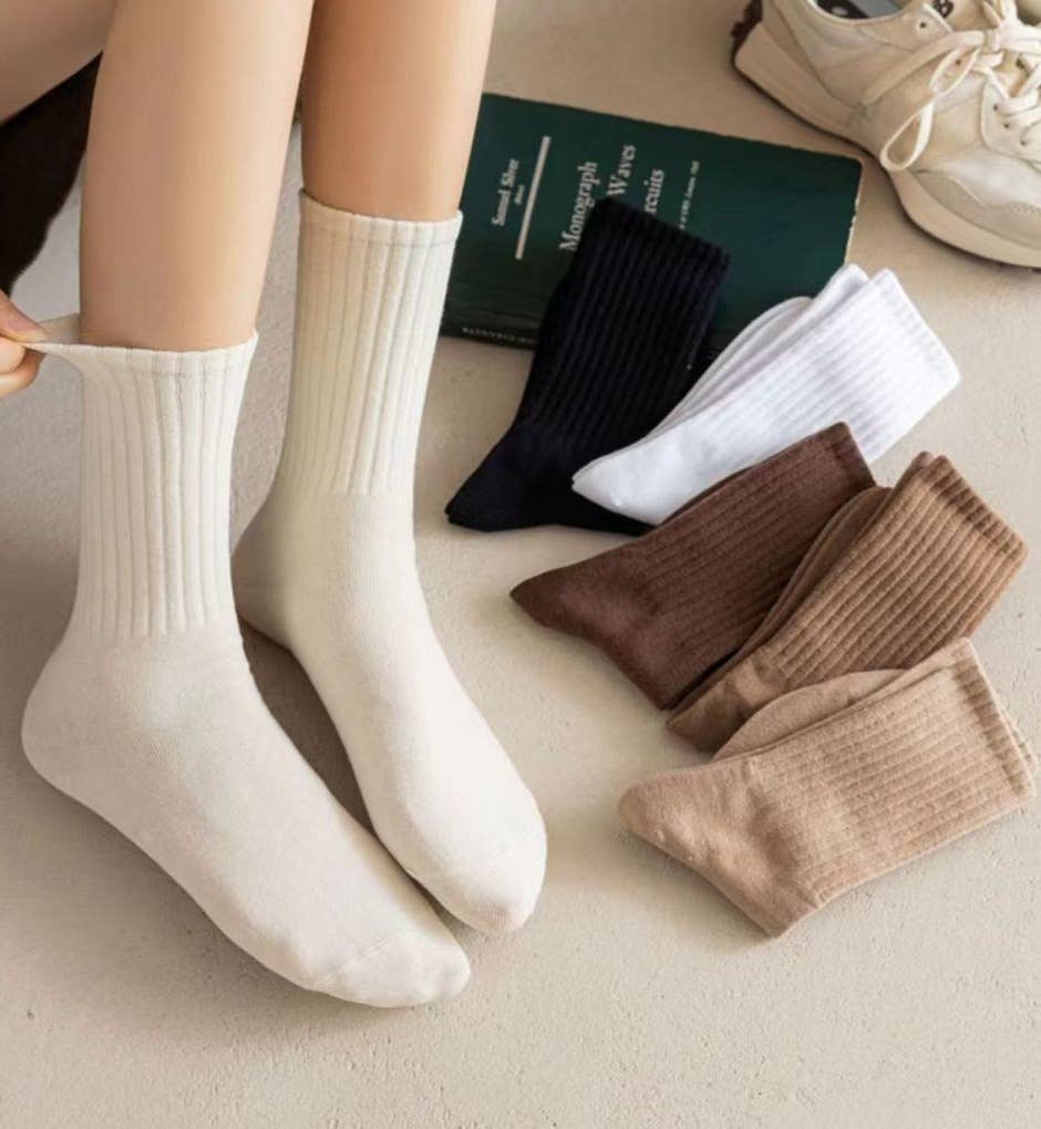 Ladies Rib Cuff Solid Color Over Ankle Socks SKASC4180